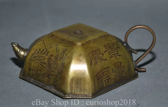 3.4 " Ancient China Copper Dynasty Landscape People Pattern Teapot Tea Kettle