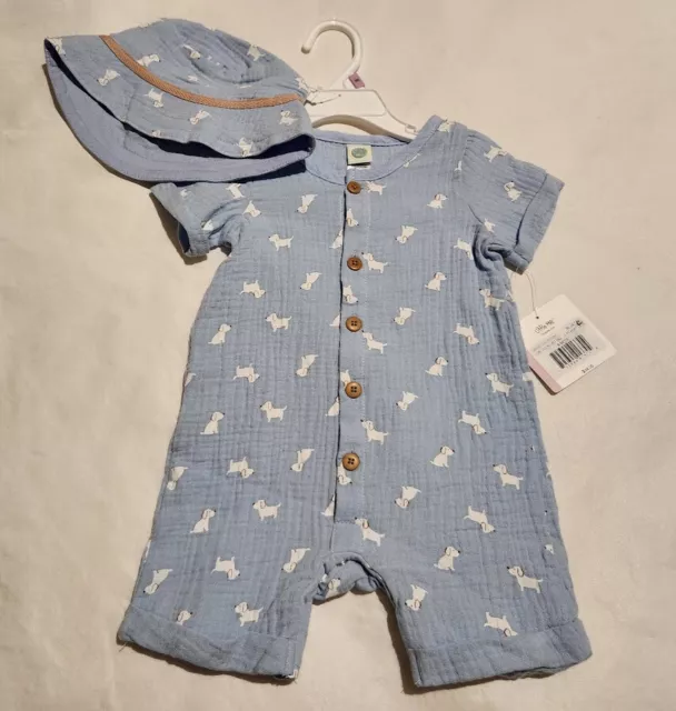 NWT Little Me Puppy Dog Short Romper Hat Set 9 Months Baby Boy