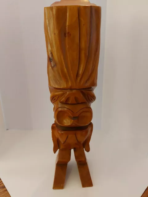 Tiki Large Wood Carving Made In Hawaii Milo Wood Hand Carved 15" Tall