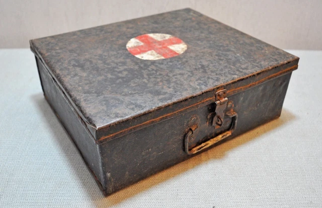Original Old Antique Hand Crafted Iron Medical Doctor's Tool Box Medicine Box