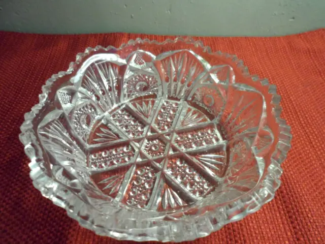 Shallow Cut Glass Bowl Crystal ABP Brilliant American Multi Pattern