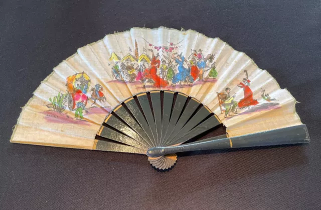 Antique Spanish Hand Painted Hand-Fan Flamenco Dancers Lovely Vintage Item!