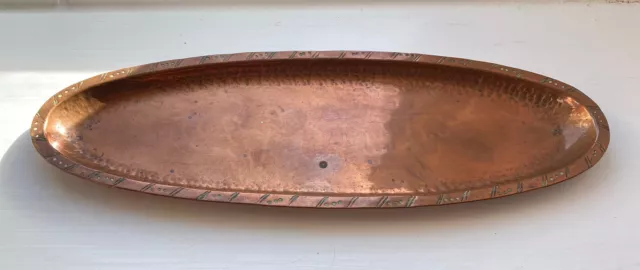 Hugh Wallis Arts & Crafts Antique Small Oval Hammered Copper Tray / Dish