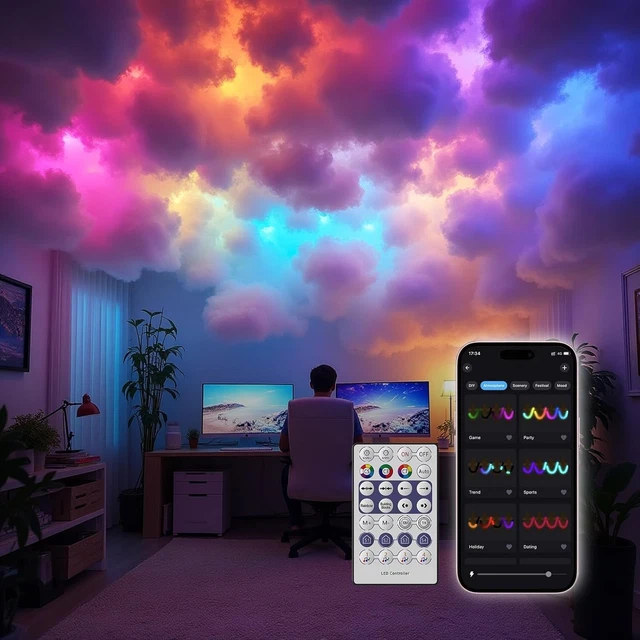 USB 3D COTTON Ceiling Cloud LED Light (UK 5m) [Energy Class F] £91.99 ...