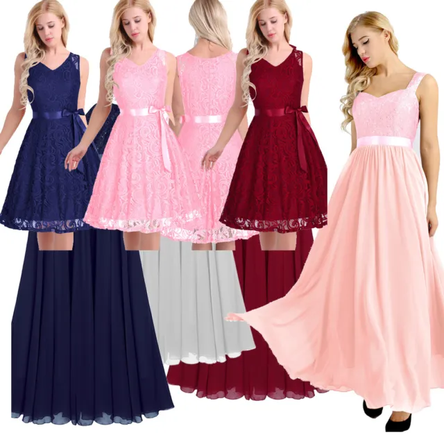 Women Lace Short Dress Cocktail Party Evening Formal Ball Gown Prom Long Dresses