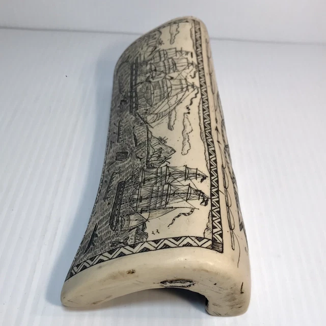 The Whaler Indian Off Tahiti Resin Scrimshaw Reproduction Whalebone 1999 7 1/2”
