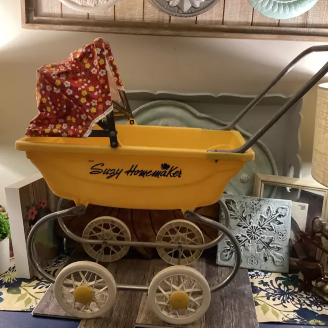 Suzy Homemaker Baby Stroller Yellow Rare W/ Flower Shield Vintage Buggy Carriage