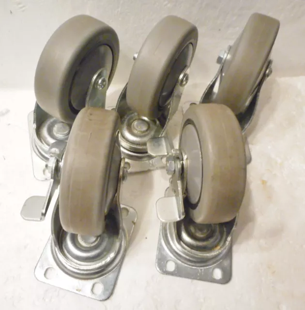 5 Lot FAULTLESS Swivel Plate Casters 4" X 1-1/4" Two with Brakes USA