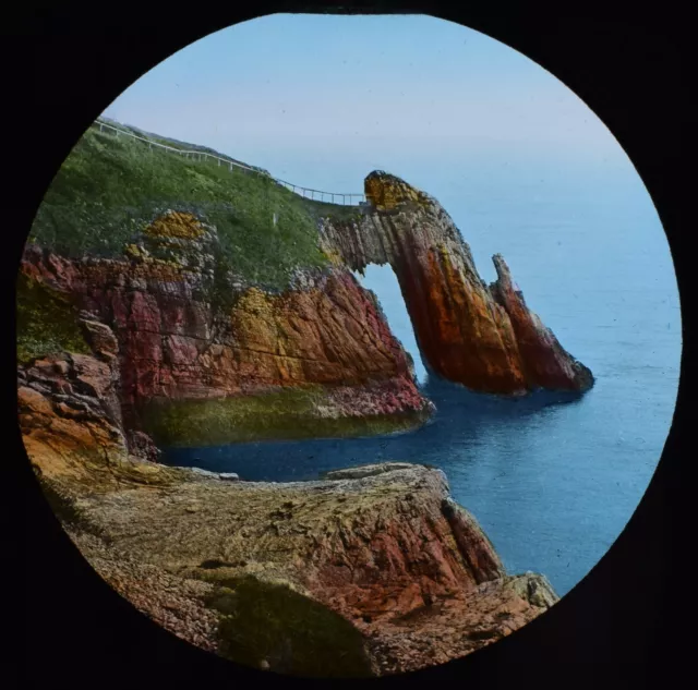 Glass Magic Lantern Slide NATURAL ARCH TORQUAY C1889 VICTORIAN PHOTO DEVON