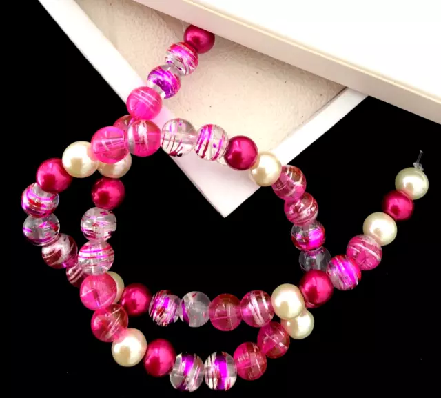 Mixed Pink And White Glass Beads-8 Mm Beading For Crafts And Jewellery Making 2