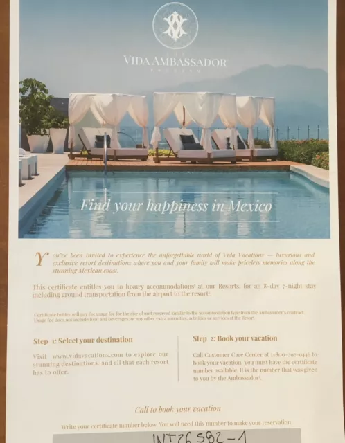 Ambassador Certificates For A One Week Stay At Vidanta Resorts Mexico