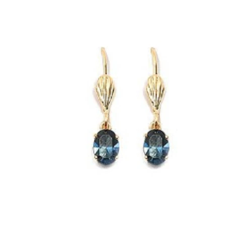Boucles d'oreilles plaqué pr 750/000 pierre cristal bleu
