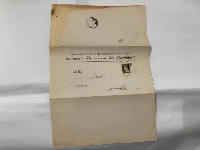 Union Post History Document Pharmacists Cosenza Vs Amantea 1935.