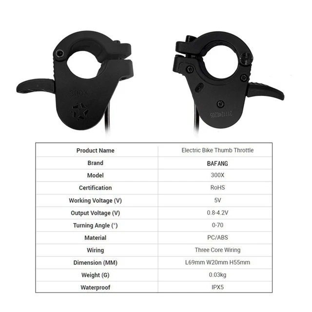 Accélérateur Pouce étanche Pour Vélo électrique - Tension 5V, Noir, Compatible Avec La Plupart Des VAE