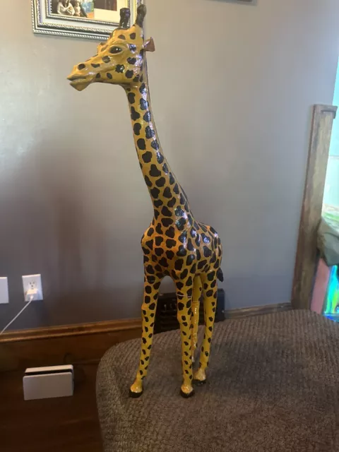 Vintage Leather Wrapped Giraffe Large 24 Inches Tall Statue *see Desc*