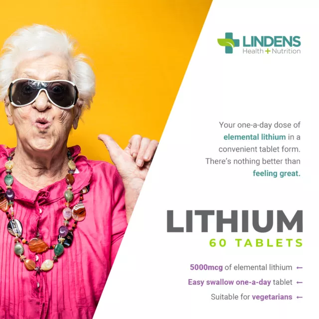 Lindens Lithium 5mg Tablets (60 pack) Lithium Orotate - UK Made - One-A-Day 2