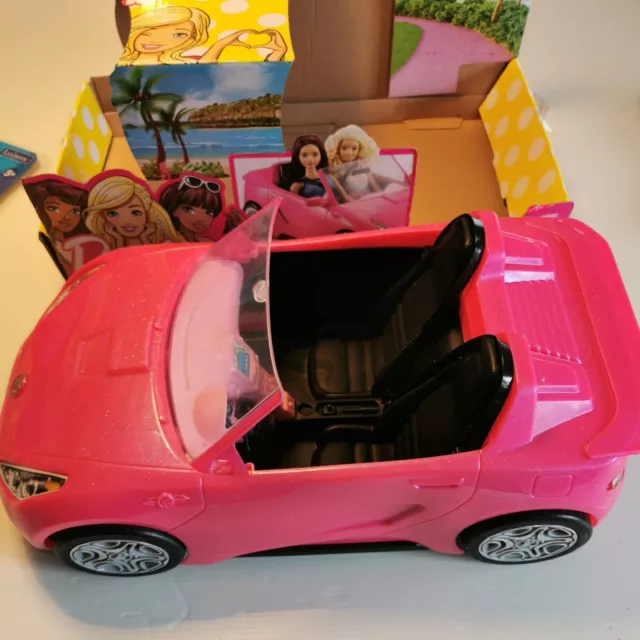 Barbie Voiture Cabriolet Rose pour poupée, décapotable avec deux sièges noirs, c