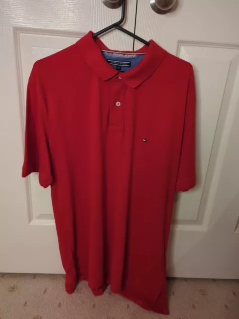 Tommy Hilfiger Polo Shirt Mens Medium Slim Fit Red Casual Short Sleeve Cotton