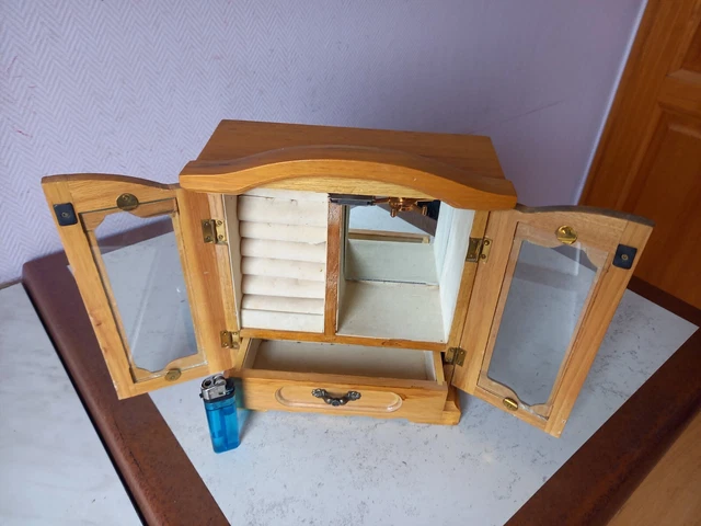 ANCIENNE BOITE A bijoux en bois manège doré grande et miroir vintage