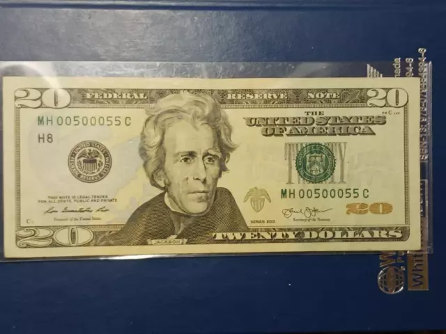 00500055 Twenty Dollar Bill $20 FANCY SERIAL NUMBER 2013 series