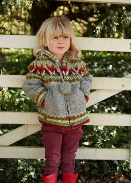 Children's Hand Knitted Kids Zipped Sweater Jumper Hoody Fleece Lined Pachamama