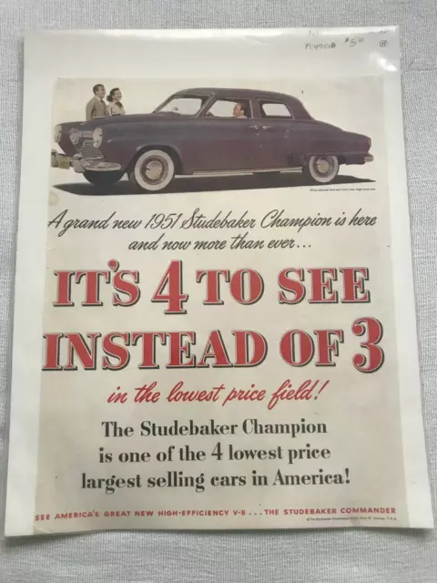 Vintage 1951 Studebaker Champion Advertisement V-8 Engine  Print AD