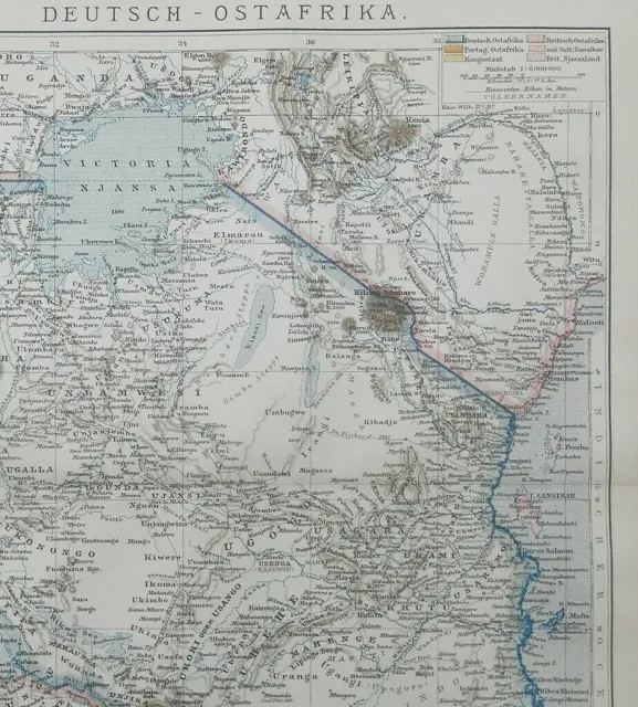 DEUTSCH-OSTAFRIKA DOA Ruanda Sansibar  Brit. Njassaland Kolonien LANDKARTE 1892 2