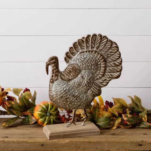 New Primitive Farmhouse Rustic Thanksgiving METAL TURKEY FIGURE Table Sitter
