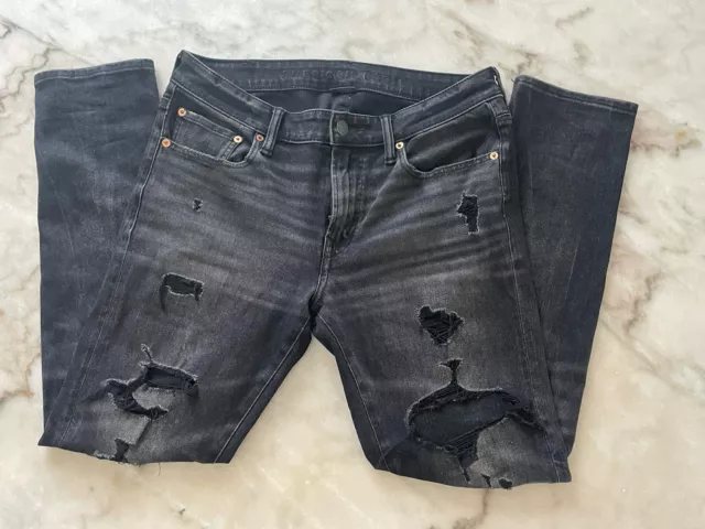 American Eagle Skinny Jeans Mens 33x30 Black Denim  Distressed