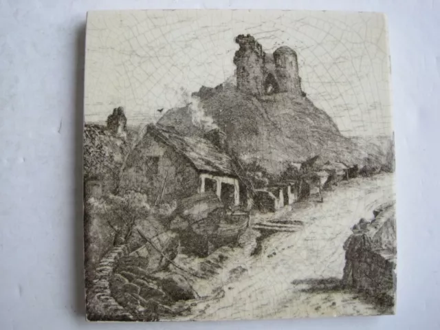 ANTIQUE VICTORIAN MINTONS VIEWS TILE  - CRICCIETH CASTLE c1885 SERIES No.2024