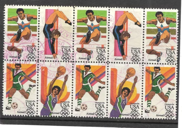 1984 Block Of 10 Olympic Used Usa Stamps