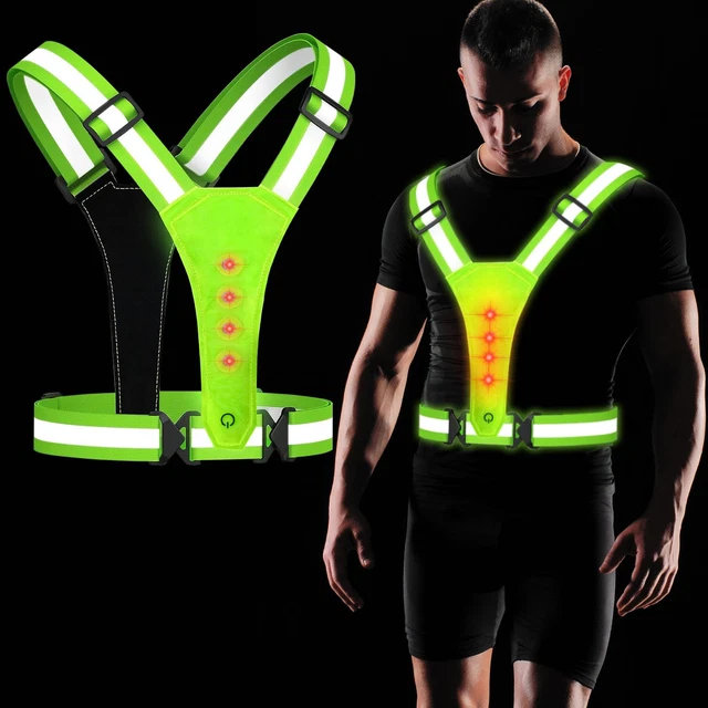 Gilet De Course LED Réfléchissant - Rechargeable USB - Taille Réglable - Sac Téléphone étanche - Sécurité Nuit