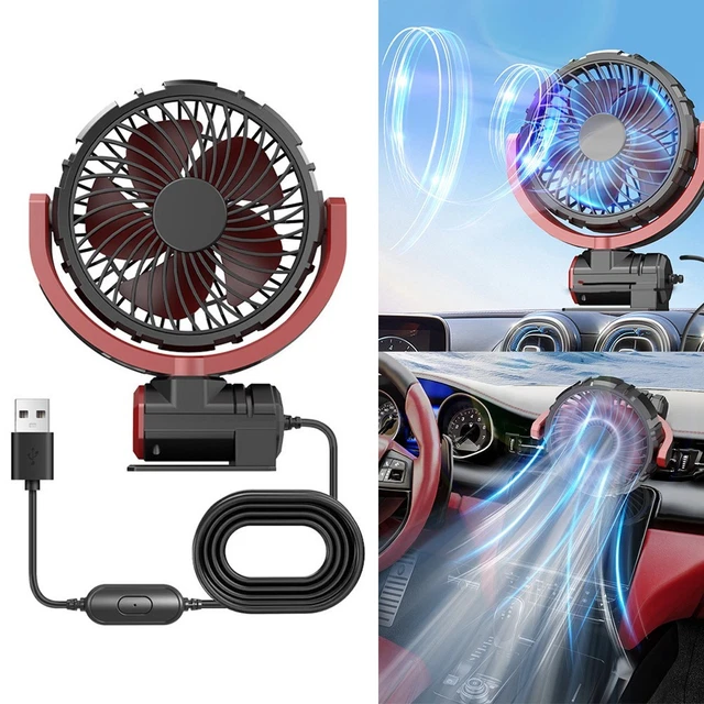 Ventilateur De Voiture USB Double Tête - 3 Vitesses - Clip Appuie-tête - 360° Rotatif
