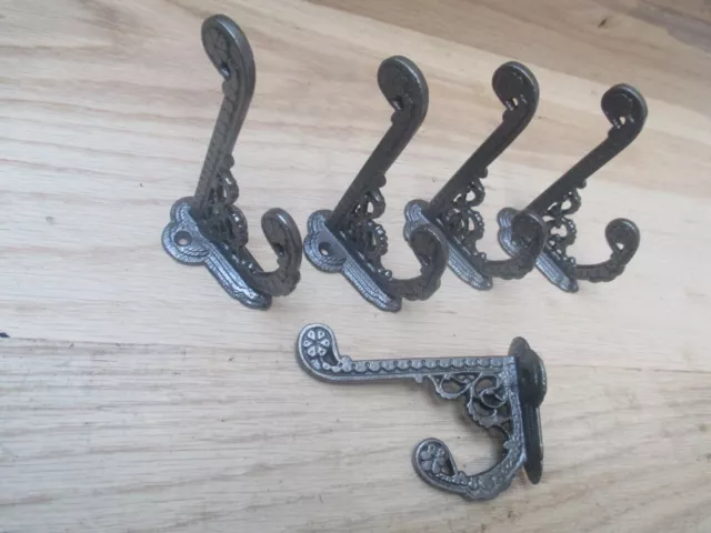 AI PACK OF 5  Cast iron ornate vintage hat and coat hooks antique iron