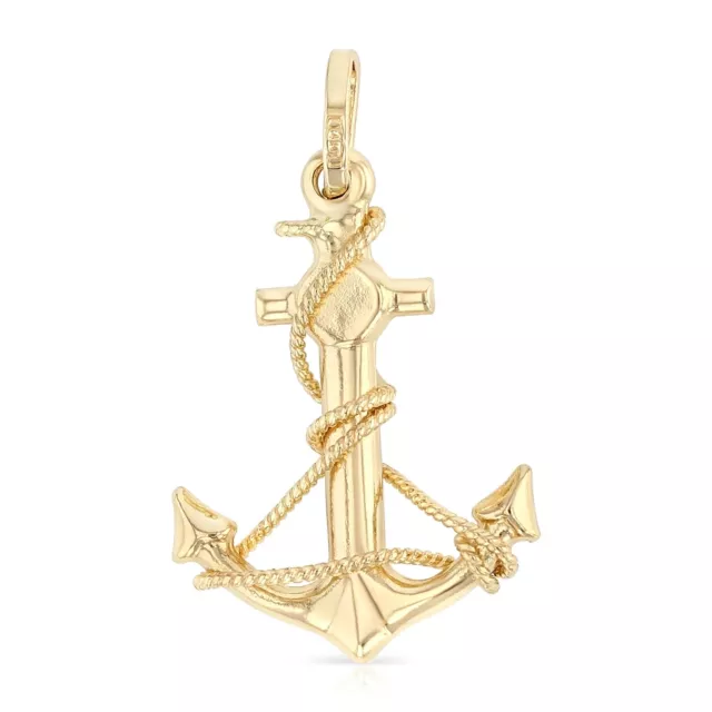 14K Yellow Gold Anchor Charm Pendant For Necklace or Chain