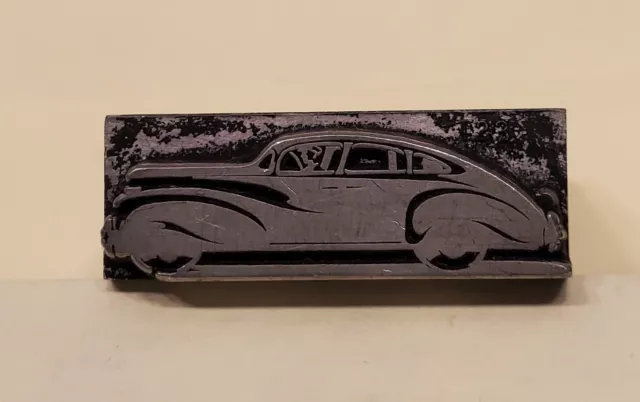 Vintage Metal Letterpress Print Block AUTOMOBILE OLD CAR ART DECO L