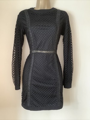 Pretty Little Thing Black Long Sleeve Bodycon Dress - Size 10