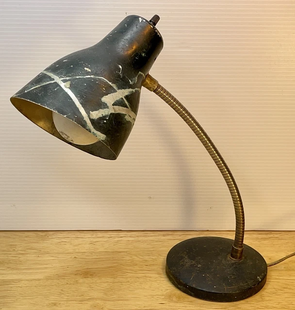 VINTAGE MCM Atomic 1950s Gooseneck Desk/Table Lamp Green Acid Wash Design