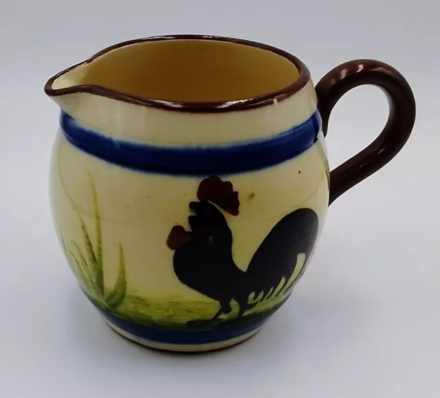 Vintage Devon Torquay Motto Ware Glazed Cream Jug - BLACK COCKEREL 9cm RARE