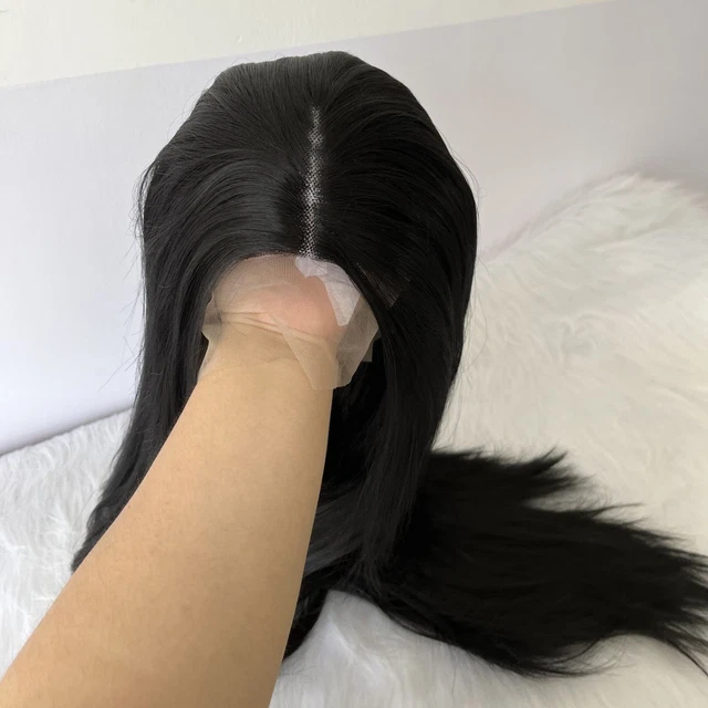Peluca frontal de encaje de 26 pulgadas para mujer cabello natural resistente al calor negra lacta