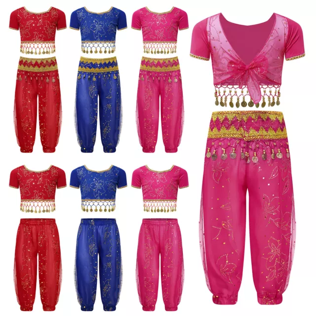 Kids Girls Crop Top With Pants 2 Pieces Dancewear Holiday Belly Sexy Costume