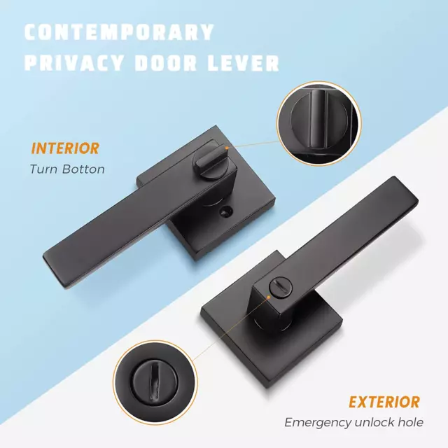 2 Pack Heavy Duty Privacy Door Lever Door Handle(Thumb Turn inside Lock) for Bed 3