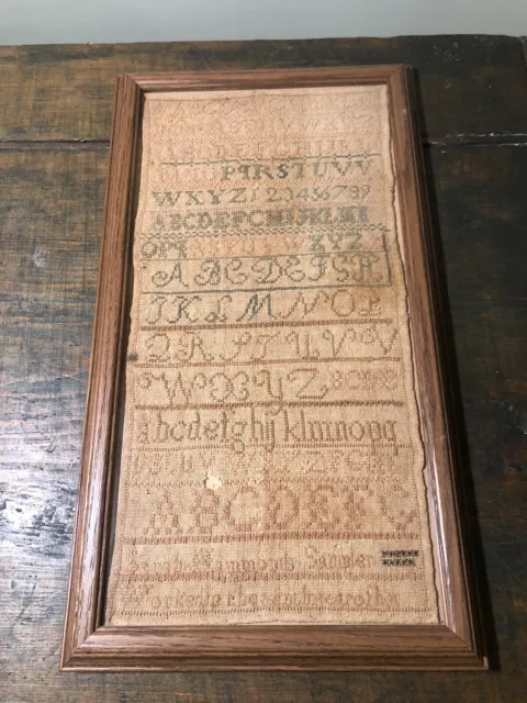 Nice Early Antique 19thC Vertical Schoolgirl Alphabet Sampler Sarah Hammonds