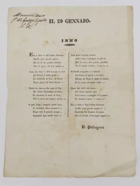 D. Pellegrini 29 gennaio 1848 inno regno delle due sicilie borbonica