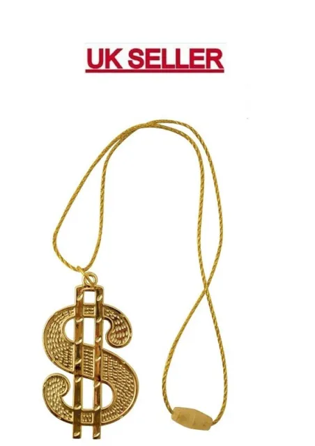 GOLD DOLLAR NECKLACE Medallion Chain Gangster Outfit Rapper Fancy Dress Costume