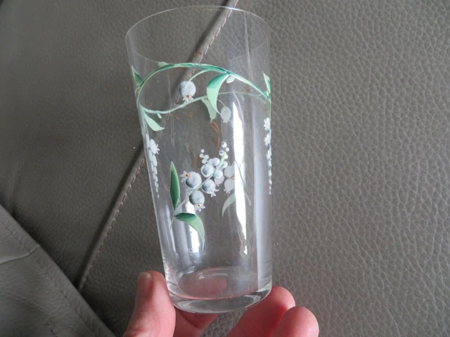 Plateau ART DECO en verre peint et bois signé ELGE décor fleur - France