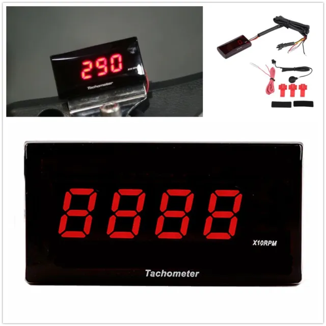 Universal Motorcycle Scooter Digital Tachometer Meter Red LED 0-20000 RPM Gauge