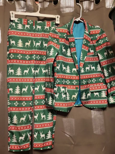 Suitmeister Boys Youth L Christmas Suit  Green Red Reindeer