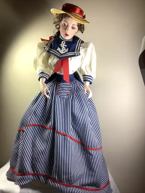 1992 FRANKLIN HEIRLOOM GIBSON GIRL 22" DOLL "DAY AT THE BEACH" w/STAND