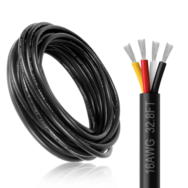 16 Gauge 4 Conductor Wire, 32.8ft Black PVC Stranded Tinned Copper Wire, 16/4